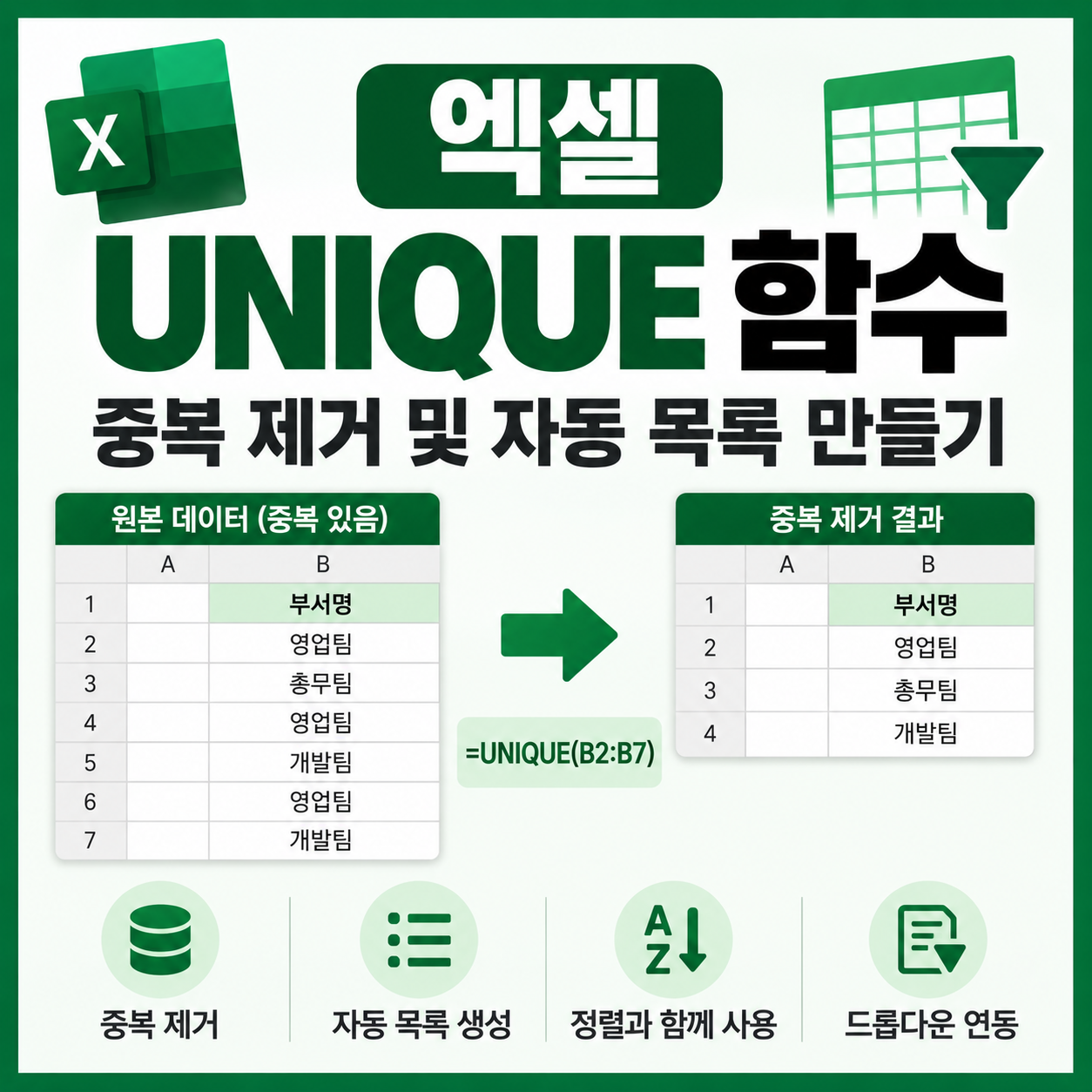 엑셀 UNIQUE 함수 사용법